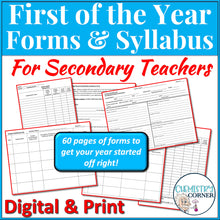 Load image into Gallery viewer, First of the Year Forms &amp; Syllabus for Secondary Teachers Print &amp; Digital
