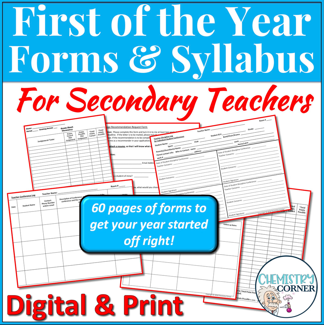 First of the Year Forms & Syllabus for Secondary Teachers Print & Digital