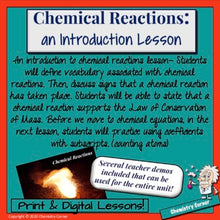Load image into Gallery viewer, Chemical Reactions—An Introduction Lesson – Print &amp; Digital |Distance Learning
