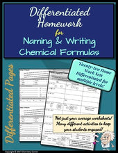 Load image into Gallery viewer, Chemistry: Differentiated Homework- Naming &amp; Writing Chemical Formulas
