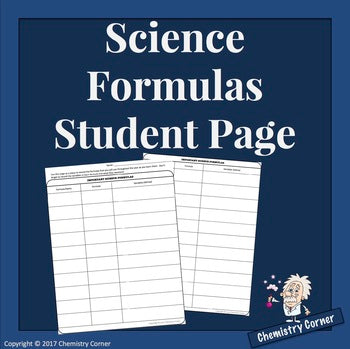 Scientific Formulas Log: Student Page